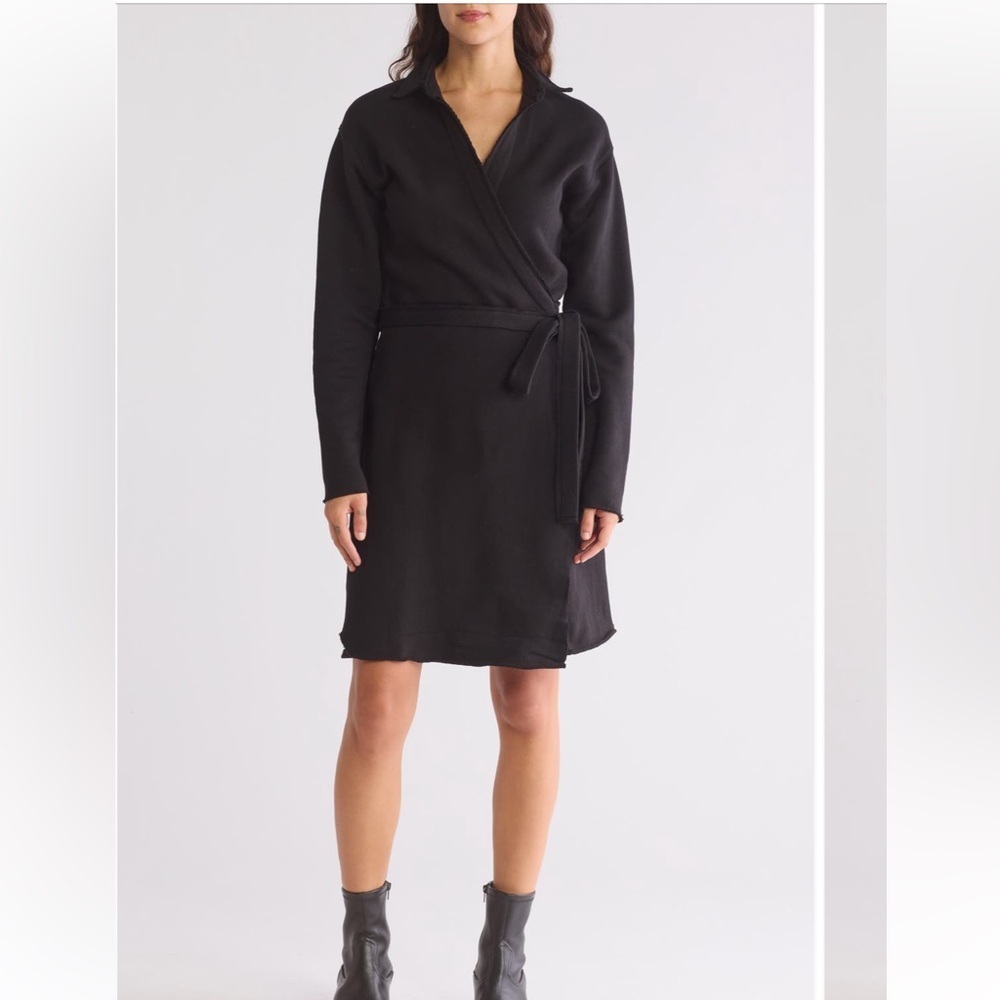 Frank & Eileen Black Sweatshirt Wrap Dress Size S‎
